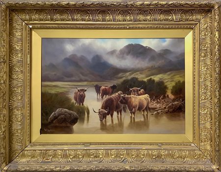 HOLLYER, William Perring (1834-1922)  - Pesaggio fluviale co