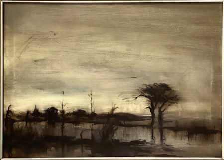 Paesaggio lacustre crepuscolare  h 50 x 70 cm, in cornice 70