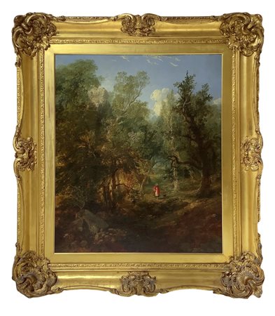 Paesaggio boschivo con pastorella  H 75,5 cm x Base 65,5 cm.