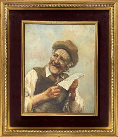 Vecchio con lettera  H 30 cm x Base 24 cm. In cornice: H 45 