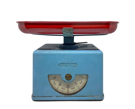 Bilancia vintage Inca, laccata azzurra  h 17 cm, base 16x12 