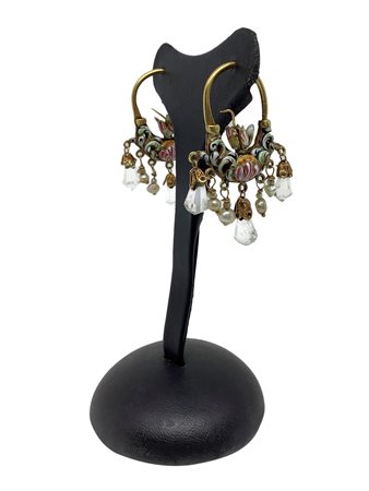 Antichi orecchini in oro a cesto  l 4 cm, 13,1 gr Decorati c