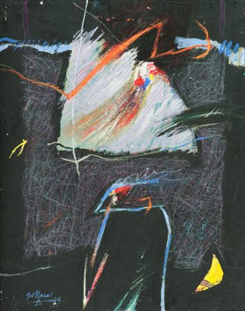 Bruno Pollacci Composizione in nero, 1989 Tecnica mista su tela, cm. 50x40...
