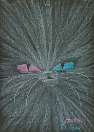 Novella Parigini Gatto Pastelli policromi su cartoncino, cm. 70x50 Firmato in...