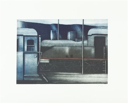 Marcello Scuffi Treno Acquaforte e acquatinta di cm. 23,5x32,5 su carta di...