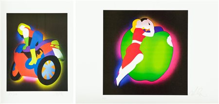 Marco Lodola Lotto unico di due Opere - "Moto", Litografia su carta, cm....