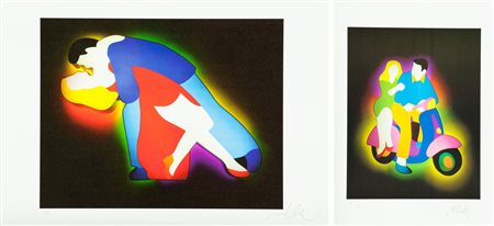 Marco Lodola Lotto unico di due Opere - "Ballerini", Litografia su carta, cm....