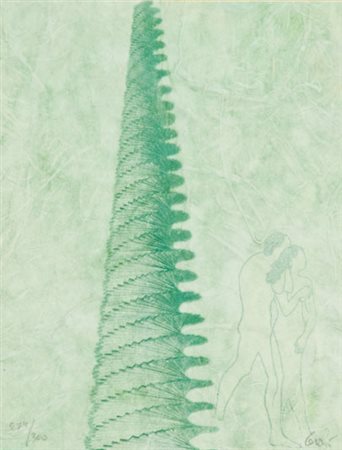 Mario Ceroli Senza titolo Litografia su carta applicata su tavola, cm....