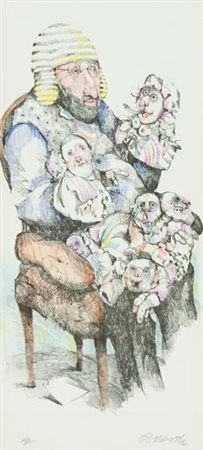 Antonio Possenti Burattinaio Litografia su carta, cm. 43x20, es. P.A. Firma...