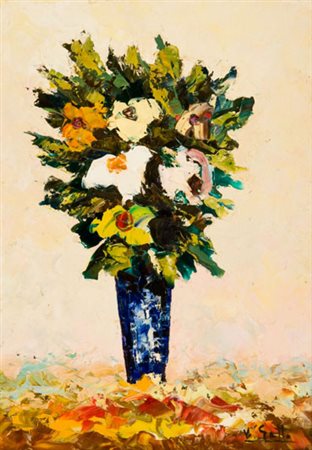 Vincenzo Gatto Vaso di fiori Olio su faesite, cm. 49,5x34,5 Firmato in basso...