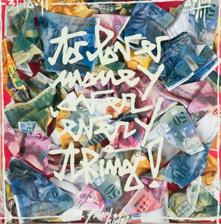 Peter Hide To love money over everything, 2011 Tecnica mista su tela in teca...