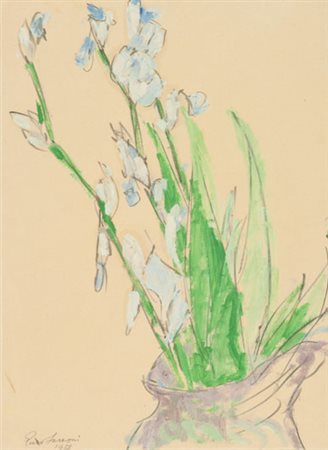 Enzo Faraoni Vaso di fiori, 1958 Tecnica mista su carta, cm. 43x32 Firma e...