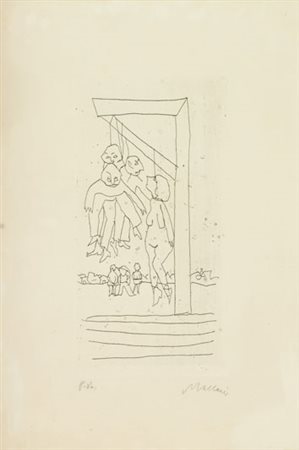 Mino Maccari Impiccati Acquaforte di cm. 32,5x17, su carta di cm. 50x35, es....