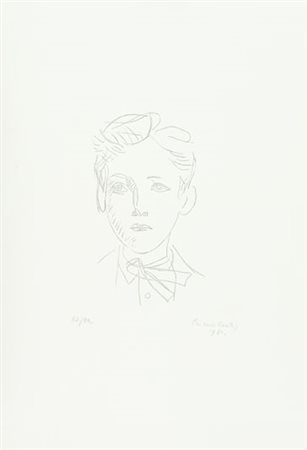 Primo Conti Volto, 1981 Acquaforte di cm. 31,5x24,5, su carta di cm. 70x50,...