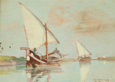 Renuccio Renucci Barche Olio su tavola, cm. 14x20 Firmato in basso a destra.