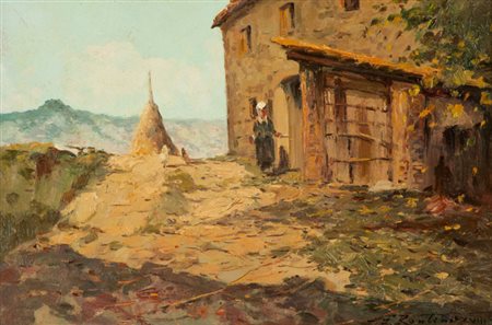 Ferruccio Rontini Casolare, anni '40 Olio su tavola, cm. 27x39 Firma e data...