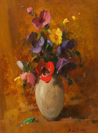 Giulio Da Vicchio Fiori, anni '60 Olio su tela, cm. 40x30 Firmato in basso a...