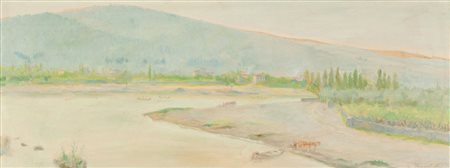 Giuseppe Fraschetti Paesaggio Olio su tela, cm. 45x117 Firmato in basso a...