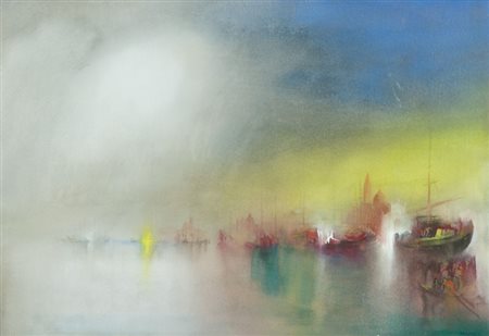 Gino Trame Marina Acquerello su cartoncino, cm. 34x49 Firmato in basso a destra