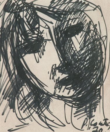 Primo Conti Volto, 1970 Pennarelli su carta, cm. 23x20 Firma e data in basso...