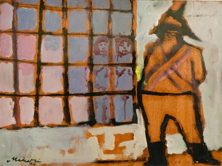 Mino Maccari Il carceriere, 1964 Olio su tavola, cm. 35x46 Firma e data in...