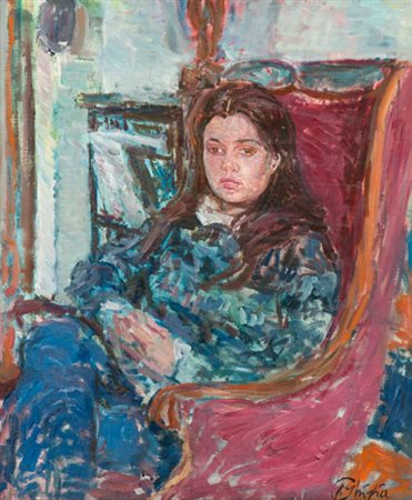 Paulo Ghiglia Figura seduta Olio su tela, cm. 55x45 Firmato in basso a destra.