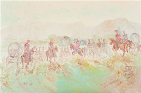 Guido Guidi Soldati a cavallo Olio su tela, cm. 80x120 Firmato in basso a...