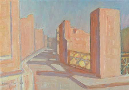 Dino Migliorini Veduta cittadina, anni '70 Olio su cartone telato, cm. 50x70...