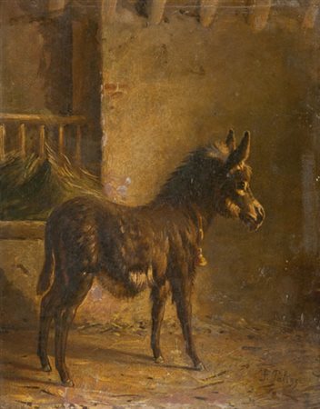 Palizzi Filippo (Attribuito) Mulo nella stalla Olio su tavola, cm. 30x24,5...