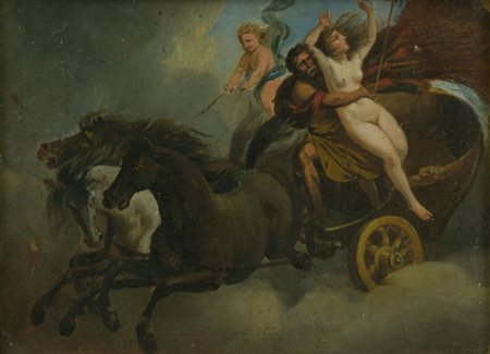 Anonimo Ratto d'Europa Olio su carta applicata su tavola, cm. 21x28,5 La...