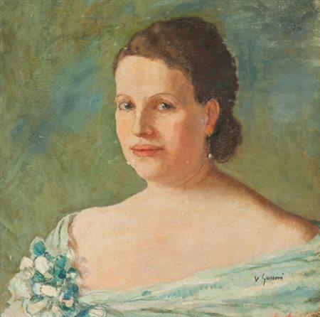 Vittorio Gussoni Ritratto Olio su tela, cm. 49,5x49,5 La tela presenta lievi...