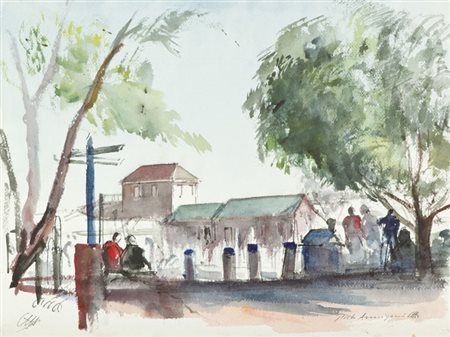 Pietro Annigoni Paesaggio Inglese Acquerello su cartoncino, cm. 31x41 Firma...