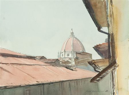 Pietro Annigoni Firenze Acquerello su cartoncino, cm. 30x40 Firmato in basso...