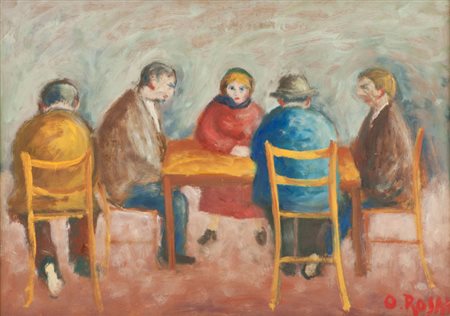 Ottone Rosai Tavolata con donna, 1956 ca Olio su masonite, cm. 50,3x70,2...