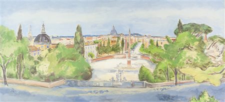 Orfeo Tamburi Veduta di Piazza del Popolo, 1947 Olio su tela, cm. 75x160...