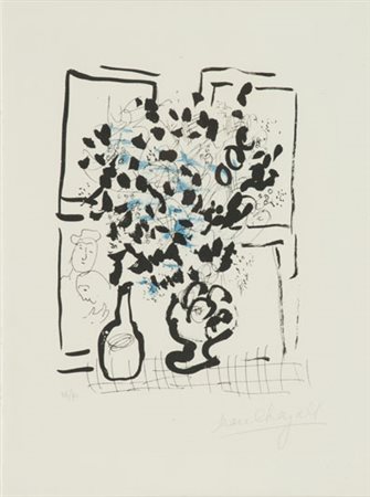 Marc Chagall Le bouquet noir et bleu, 1957 Litografia di cm. 24x18 su carta...