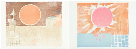 Bruno Saetti Lotto unico di due opere -"Paesaggio", 1977, Serigrafia materica...