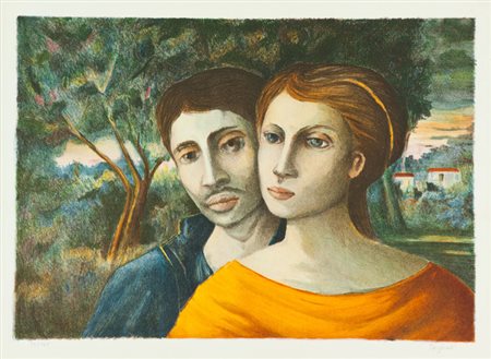 Domenico Purificato Figure Litografia su carta, cm. 57x77, es. 72/125 Firma...