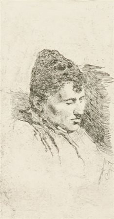 Giovanni Fattori Ritratto della seconda moglie Acquaforte di cm. 18,3x10 su...
