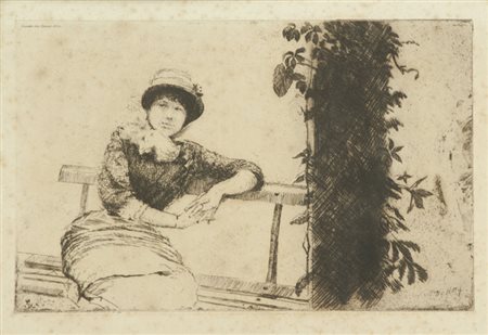 Giuseppe De Nittis Etude dans mon jardin Acquaforte di cm. 14x21,5, su carta...