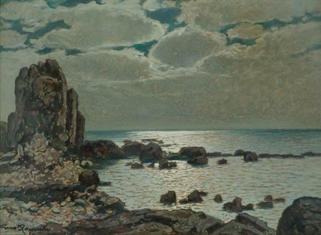 Gino Romiti Scogli Olio su faesite, cm. 30x40 Firmato in basso a sinistra.