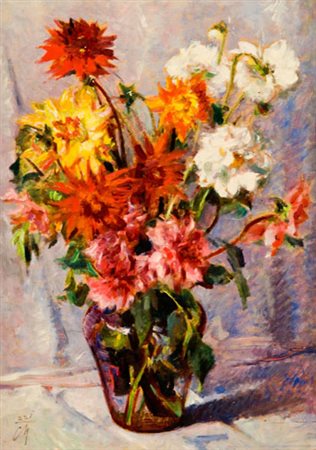 Corrado Michelozzi Fiori Olio su tavola, cm. 70,5x50 Firmato in basso a...