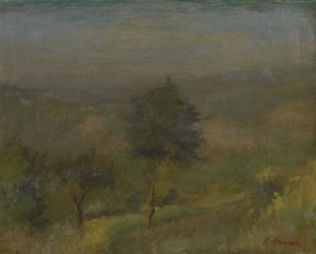 Giovanni March Paesaggio di Bivigliano Olio su cartone, cm. 41,5x53 Firmato...