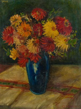 Giovanni March Vaso di fiori Olio su cartone, cm. 63x47 Firmato in basso a...