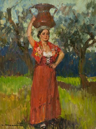Cipriano Mannucci Portatrice d'acqua Olio su tela, cm. 60x45 Firmato in basso...