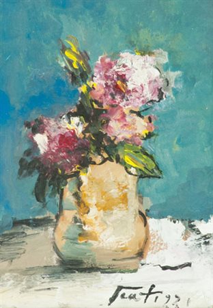 Sergio Scatizzi Vaso di fiori Olio su cartoncino, cm. 34x24 Firmato in basso...