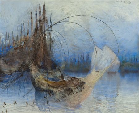 Michele Cascella Paesaggio Pastelli policromi su carta, cm. 60x75 Firmato in...