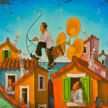 Gianni Valletta Esploratore Olio su tela, cm. 70x70 Firmato in basso a...