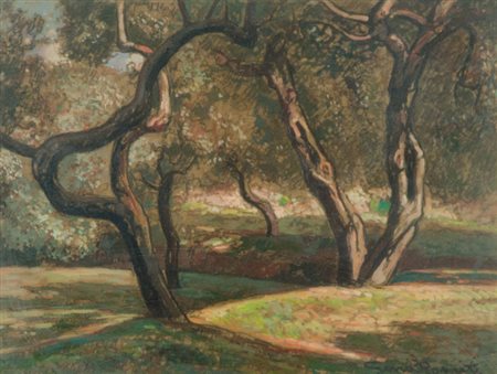 Gino Romiti Pineta, 1960 ca Olio su faesite, cm. 30x40 Firmato in basso a...