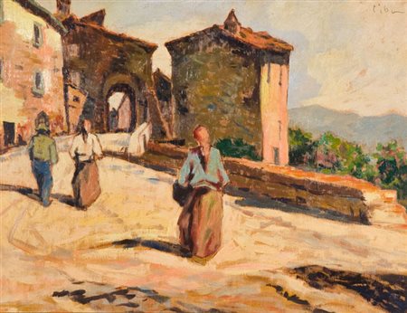 Carlo Domenici Entrata del Gabbro, anni '20 Olio su tavola, cm. 33x45 Firmato...